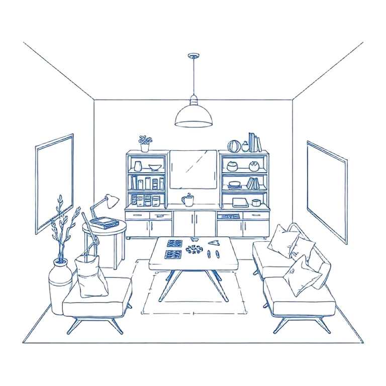 Blueprint drawing of The Game Room