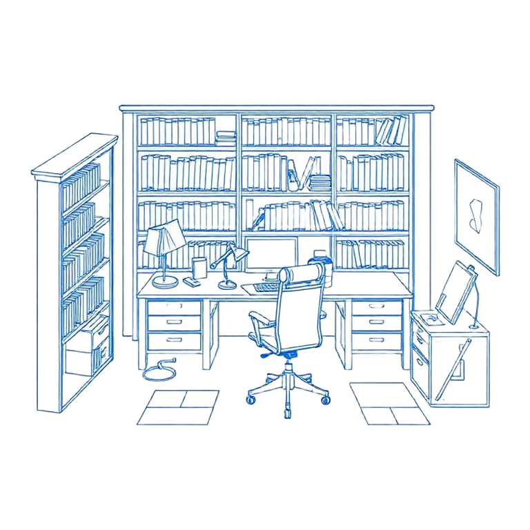 Blueprint drawing of The Study